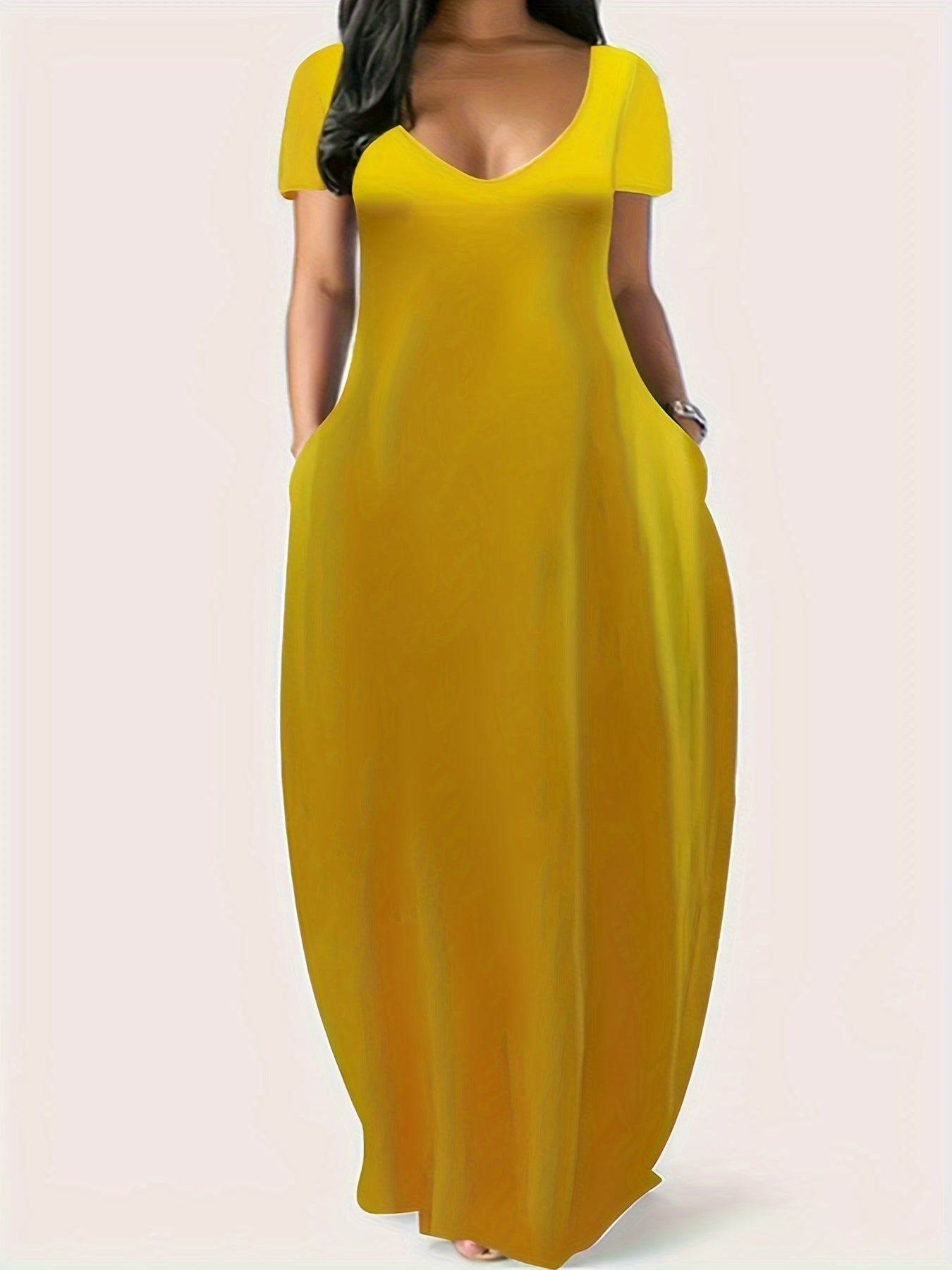 ZaraBreeze Elegant V-Neck Flowy Maxi Dress for Women