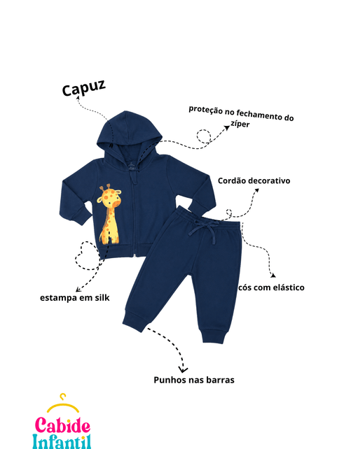 Conjunto Infantil Menino Moletom Peluciado com Capuz Girafa