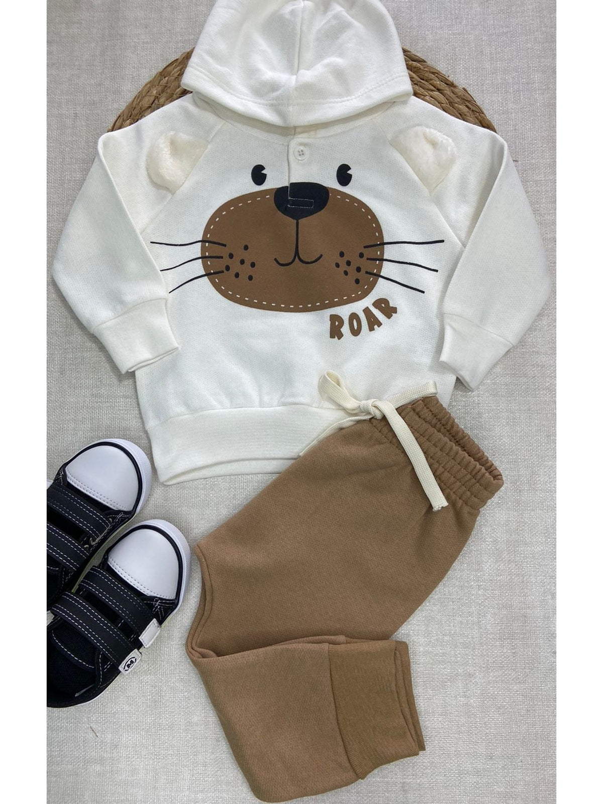 Conjunto Infantil Menino Moletom Peluciado com Capuz Off White