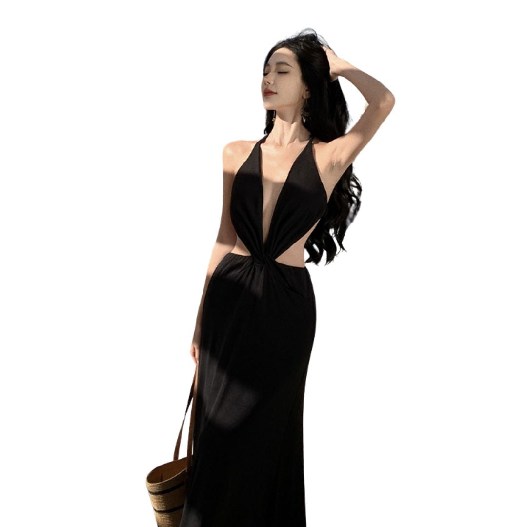 BelleMode Graceful Maxi Dress with Dramatic Open Back and Bow