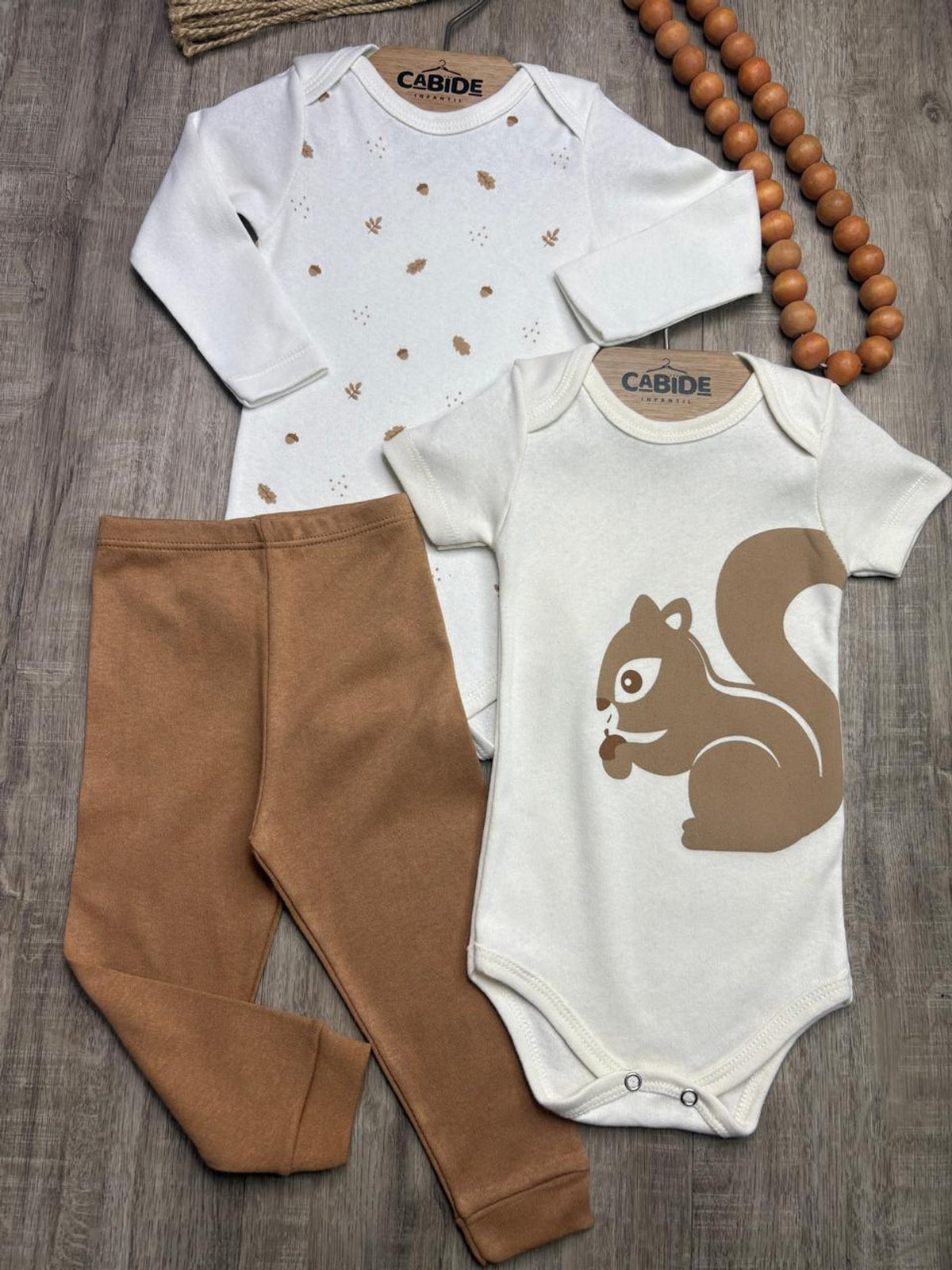 Kit Body Bebê Unissex Suedine Esquilo