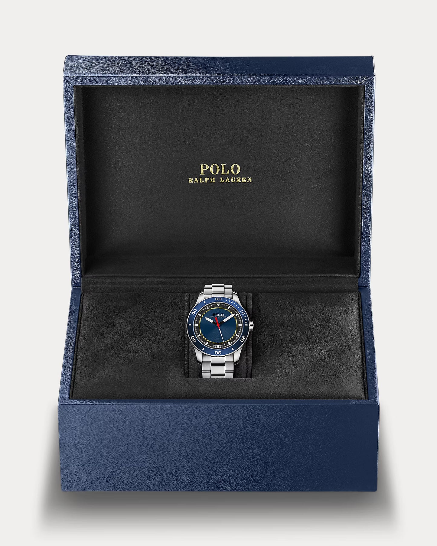 Reloj Ꮲolo Sport de acero de 42 mm con bisel azul.