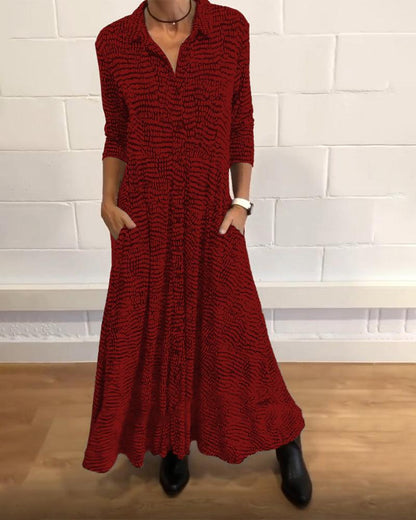 SophiaGrace Flowing Maxi Dress with Striking Pattern and Handy Pockets for Women