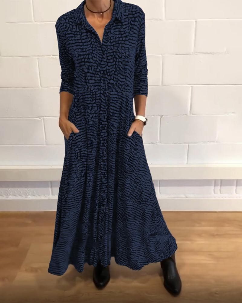 SophiaGrace Flowing Maxi Dress with Striking Pattern and Handy Pockets for Women