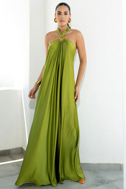 Ophelia Luxe Satin Halter Neck Maxi Dress for Women