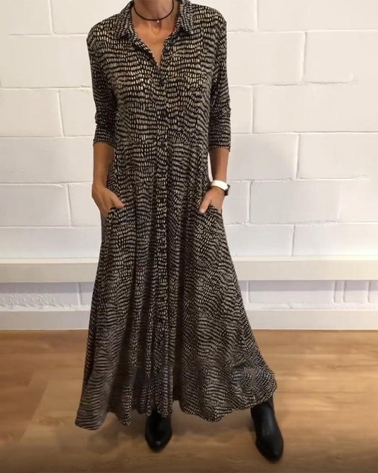 SophiaGrace Flowing Maxi Dress with Striking Pattern and Handy Pockets for Women