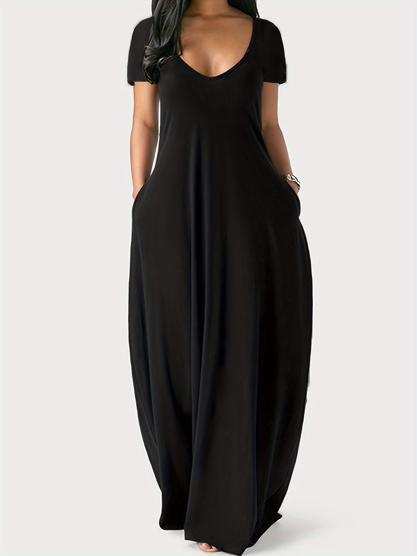 ZaraBreeze Elegant V-Neck Flowy Maxi Dress for Women