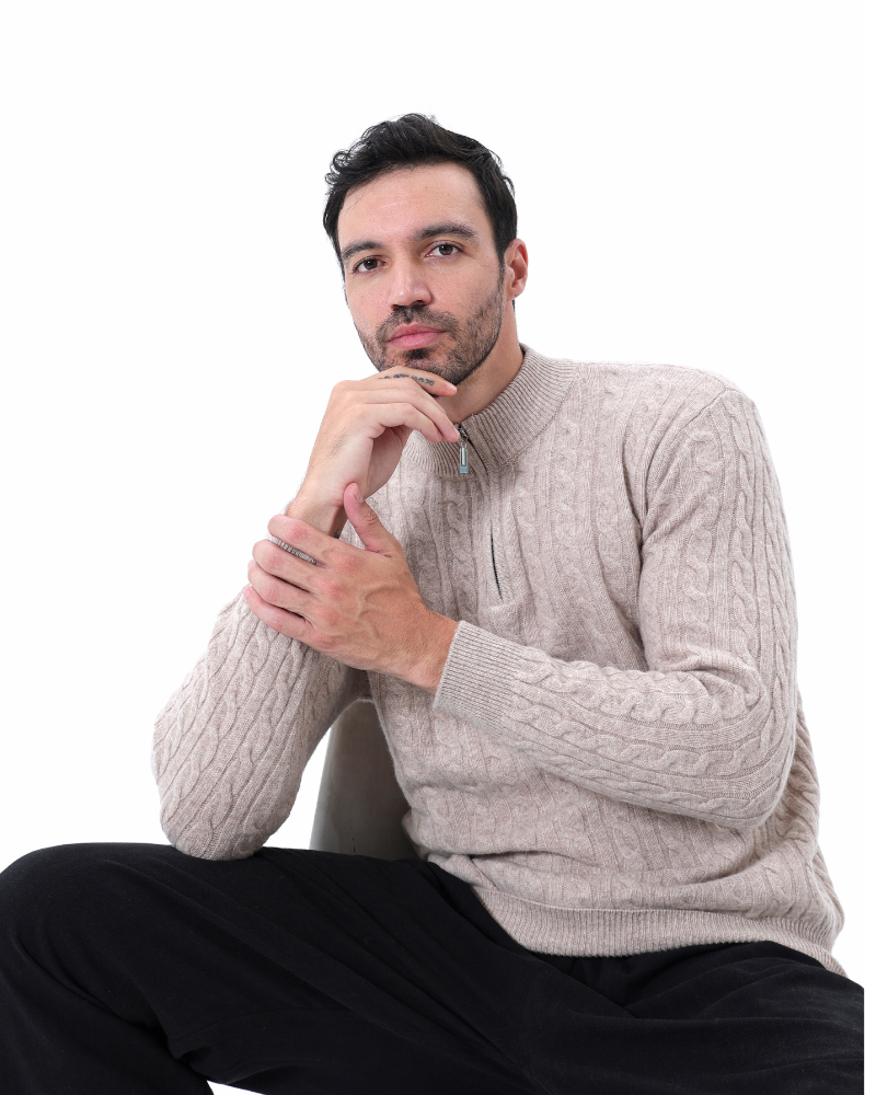 Polo de Cashmere 100% Tejido con Media Cremallera