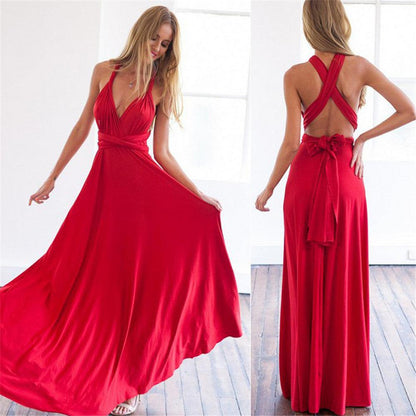 BellaGrace Stylish Women's Convertible Maxi Dress with Bow and Halter Features