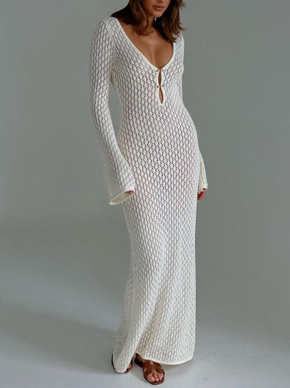 BellaChic Exquisite Crochet Knit Maxi Dress for Women