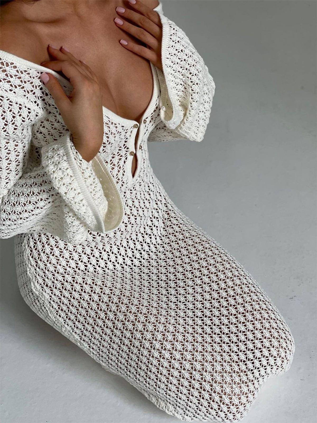 BellaChic Exquisite Crochet Knit Maxi Dress for Women