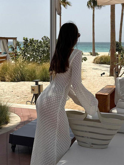 BellaChic Exquisite Crochet Knit Maxi Dress for Women