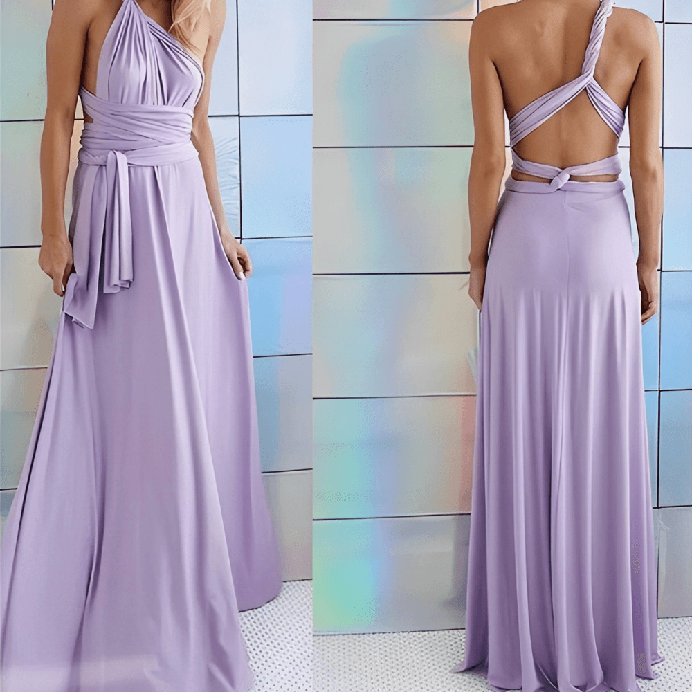 BellaGrace Stylish Women's Convertible Maxi Dress with Bow and Halter Features