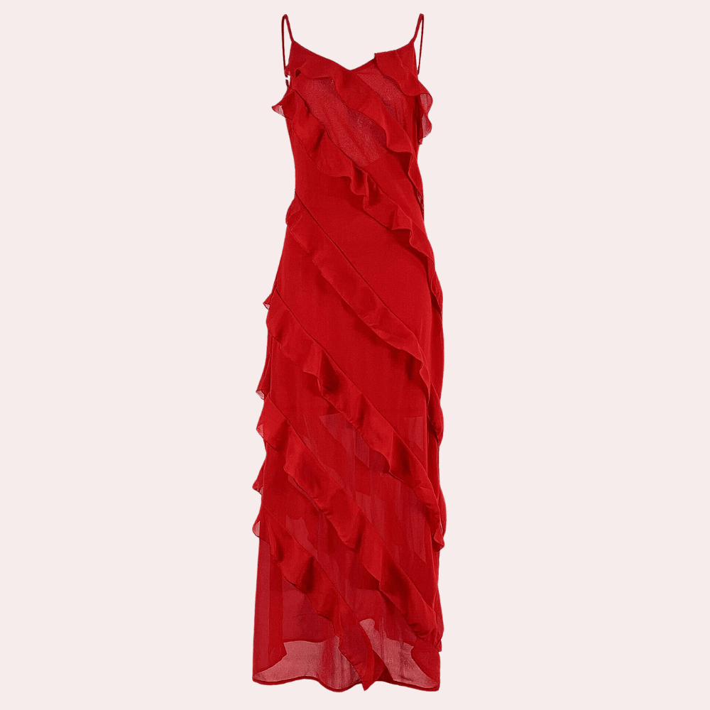 Sereina Glamorous Long Formal Dress with Flounced Accents for Women