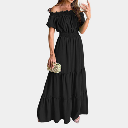 Elara Chic Maxi Dress with Off-Shoulder Elegance