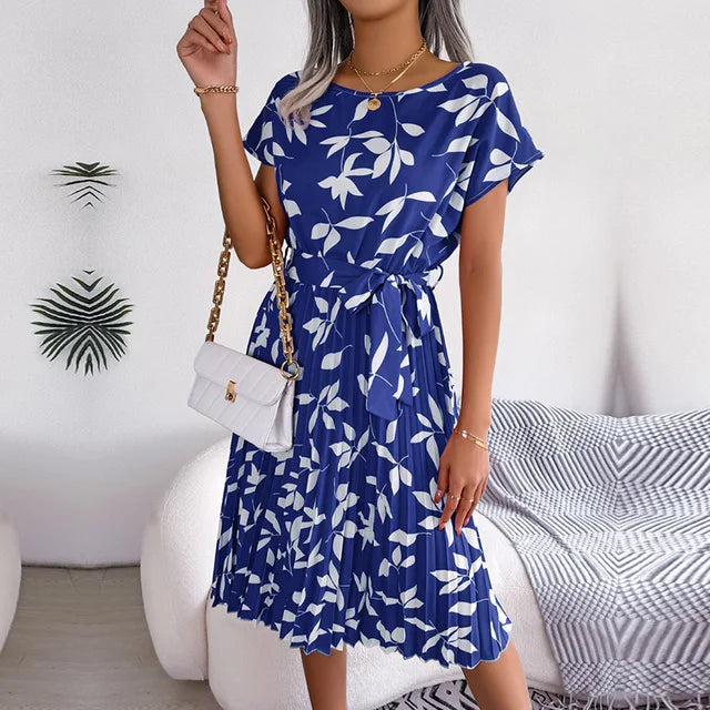 Elise Elegance Floral Maxi Dress with High Waist & Pleats