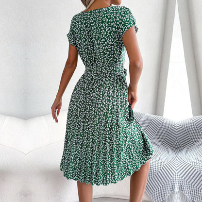 Elise Elegance Floral Maxi Dress with High Waist & Pleats