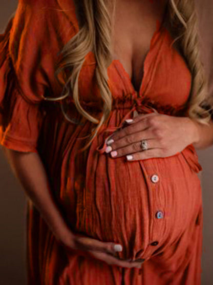 BelleChic Elegant Backless Maternity Maxi Dress for Stylish Photoshoots