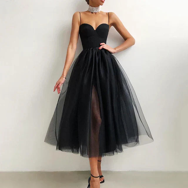 Aurora Graceful Lantern Sleeve Tulle Maxi Dress – Evening Elegance for Women
