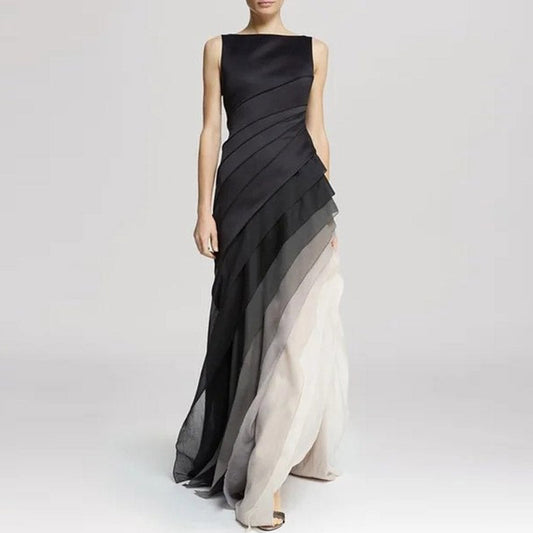 BellaGrace Sleeveless Chiffon Maxi Dress – Layered Pleated Gown for Parties
