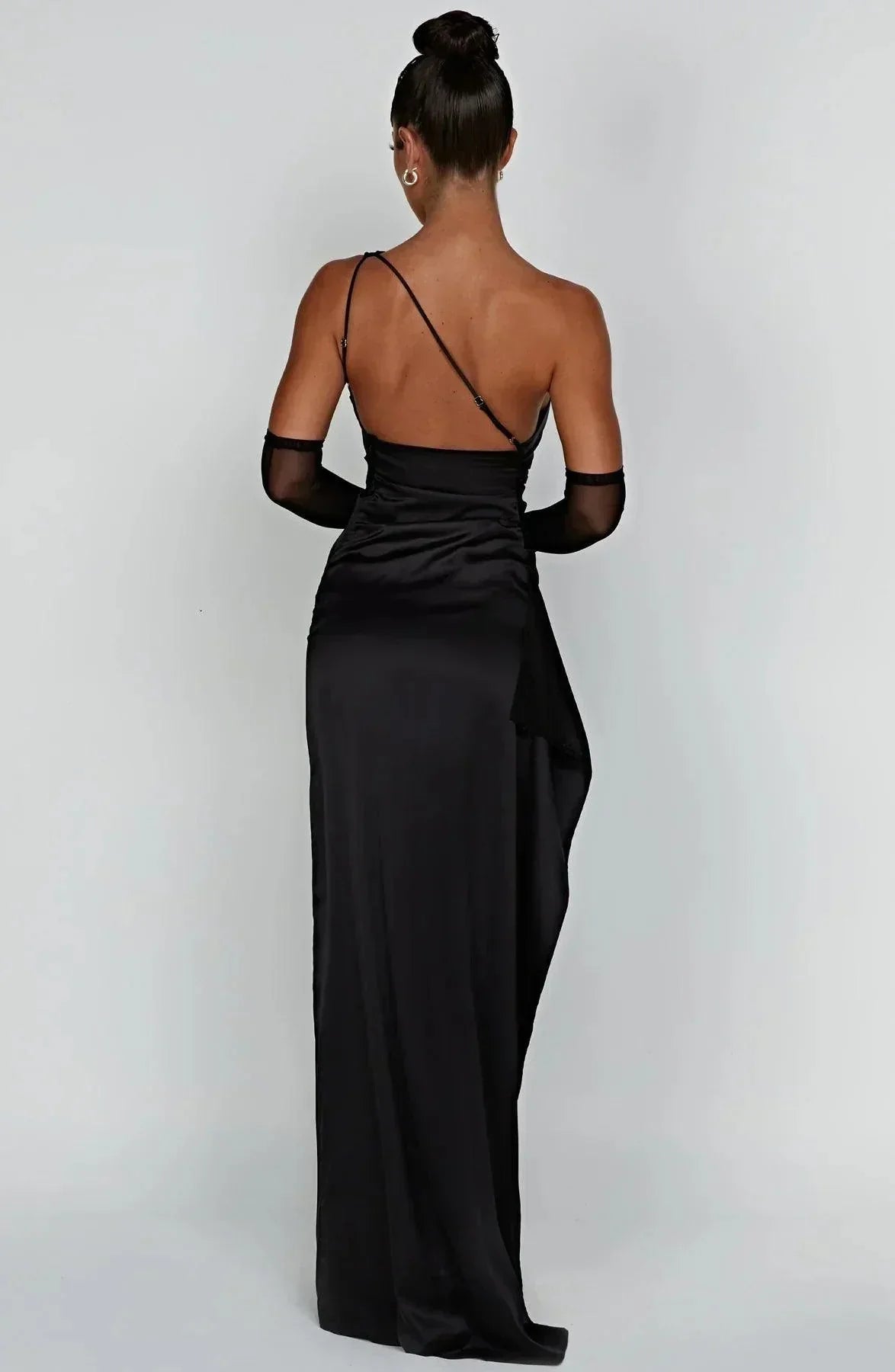 Celia Elegance Women's Satin Maxi Dress with Chic Side Slit