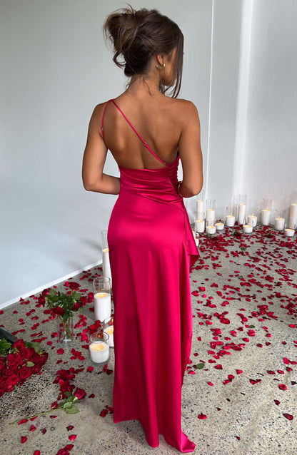 Celia Elegance Women's Satin Maxi Dress with Chic Side Slit