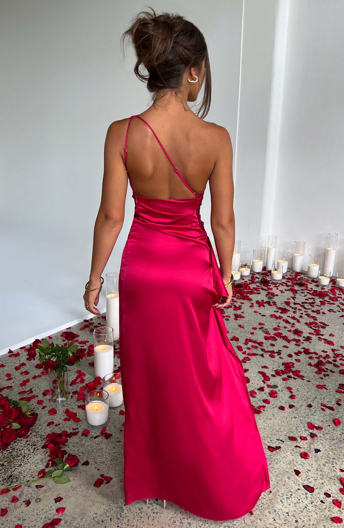 Celia Elegance Women's Satin Maxi Dress with Chic Side Slit