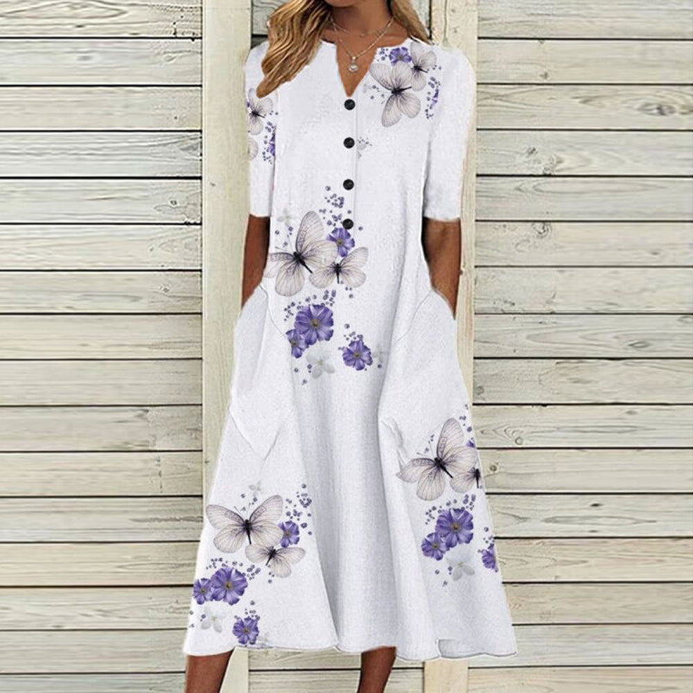 Aurora - Charming Floral Cotton Dress for Summer Sophistication