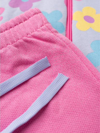 Conjunto Infantil Menina Moletom Peluciado com Capuz e Zíper Flores