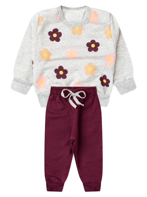 Conjunto Infantil Menina Moletom Peluciado Flores Coloridas