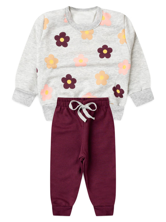 Conjunto Infantil Menina Moletom Peluciado Flores Coloridas