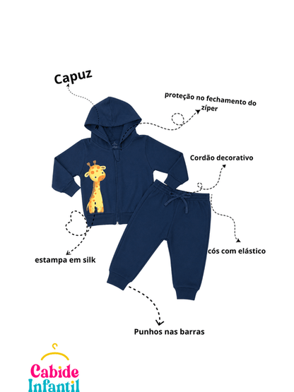 Conjunto Infantil Menino Moletom Peluciado com Capuz  Girafa