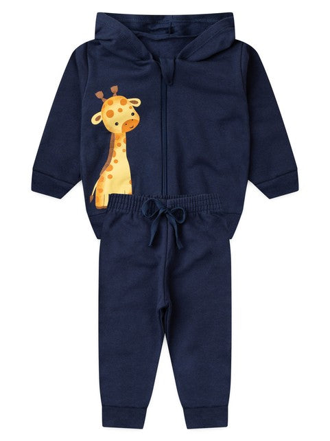 Conjunto Infantil Menino Moletom Peluciado com Capuz  Girafa