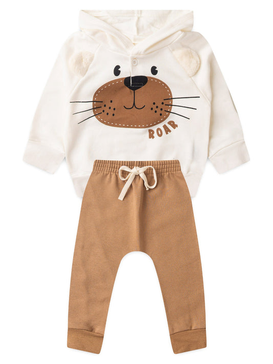 Conjunto Infantil Menino Moletom Peluciado com Capuz Off White