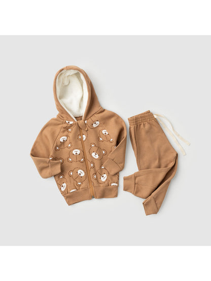 Conjunto Infantil Menino Moletom Peluciado com Capuz Ursinhos