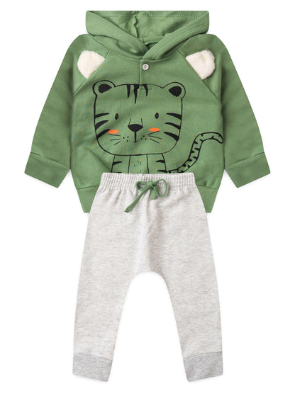 Conjunto Infantil Menino Moletom Peluciado com Capuz Verde Floresta