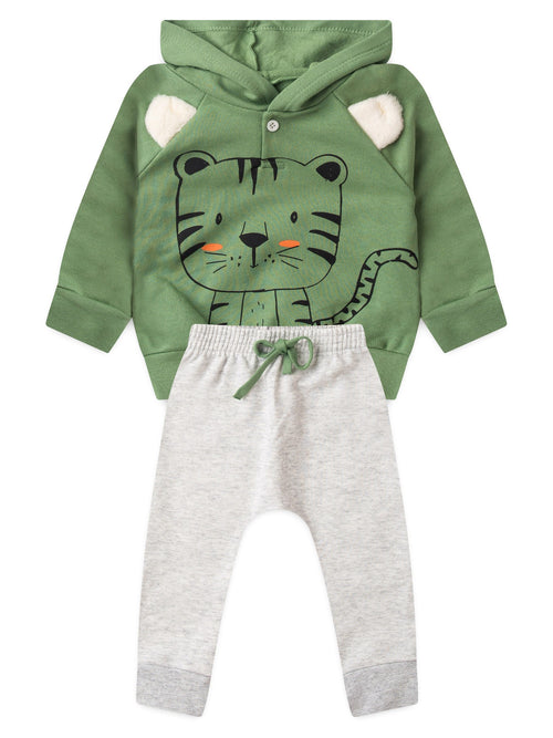 Conjunto Infantil Menino Moletom Peluciado com Capuz Verde Floresta