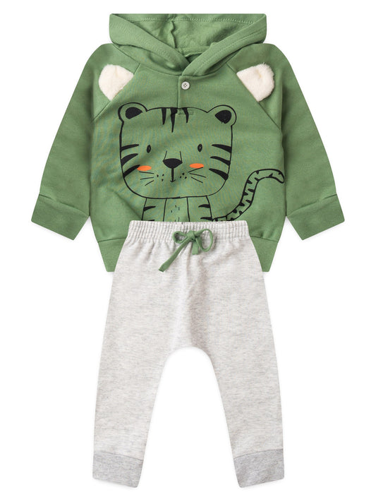 Conjunto Infantil Menino Moletom Peluciado com Capuz Verde Floresta