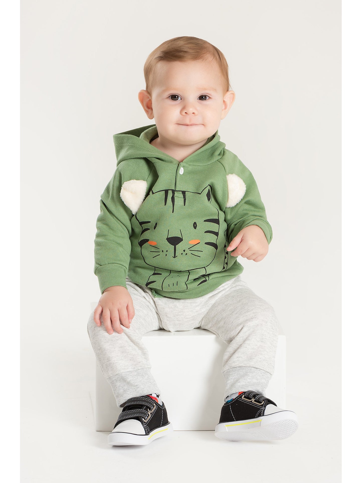 Conjunto Infantil Menino Moletom Peluciado com Capuz Verde Floresta