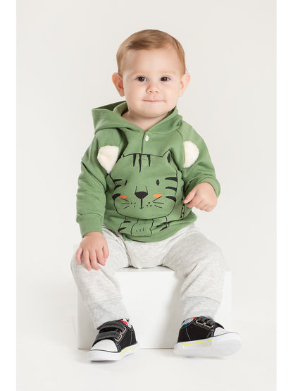 Conjunto Infantil Menino Moletom Peluciado com Capuz Verde Floresta