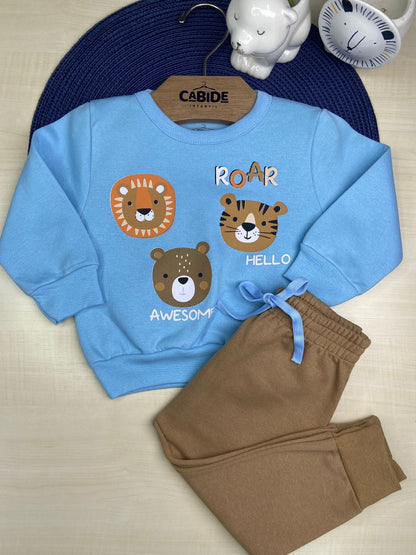 Conjunto Infantil Menino Moletom Peluciado Felinos