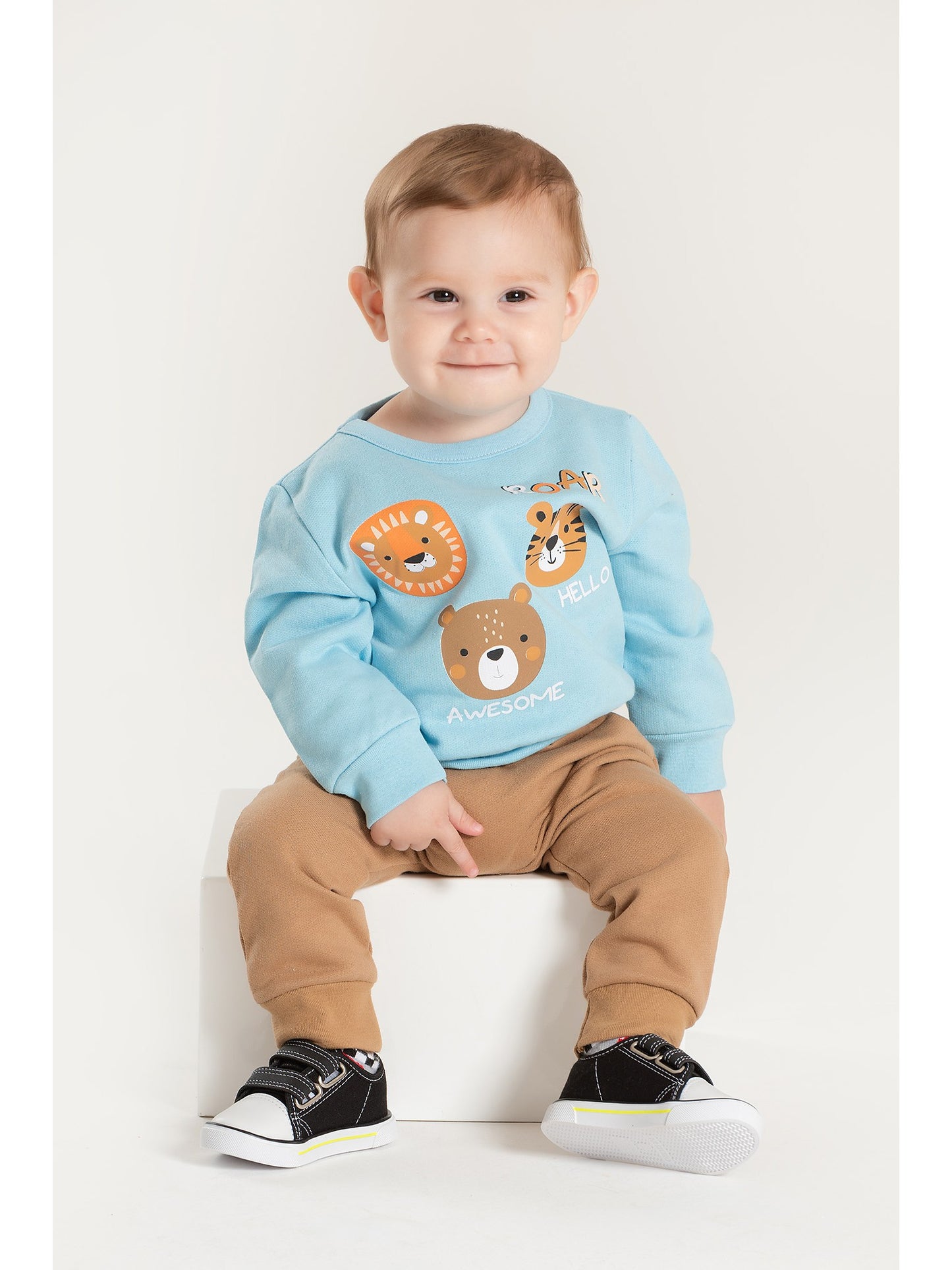 Conjunto Infantil Menino Moletom Peluciado Felinos