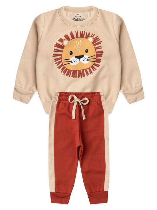 Conjunto Infantil Menino Moletom Peluciado Leãozinho Feliz