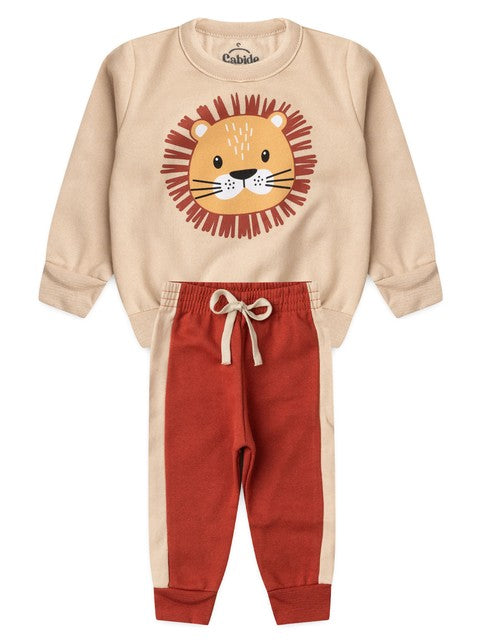 Conjunto Infantil Menino Moletom Peluciado Leãozinho Feliz