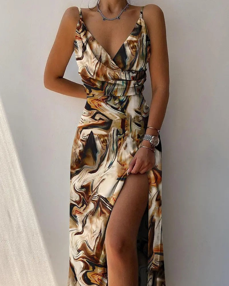 Evelyn Chic Ruched V-Neck Evening Gown