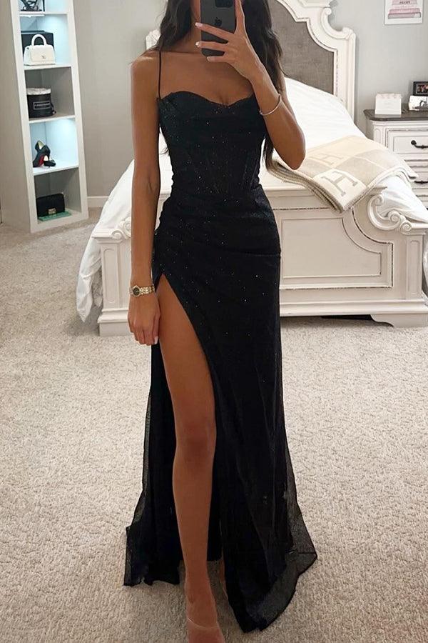OpalGlow Mesmerising Women's Sequin Maxi Dress with Bold Slit