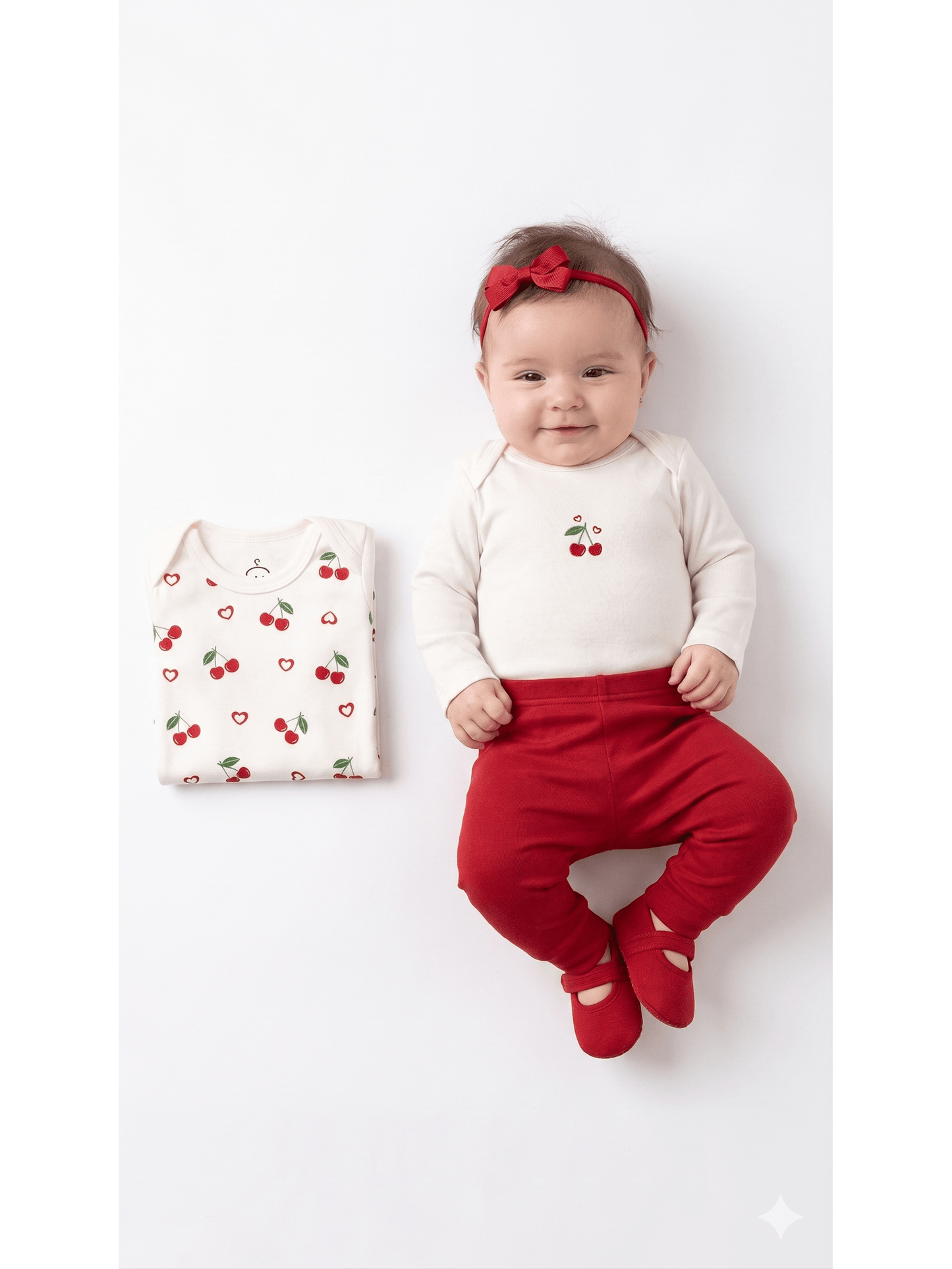 Kit Body Bebê Menina Suedine Cereja