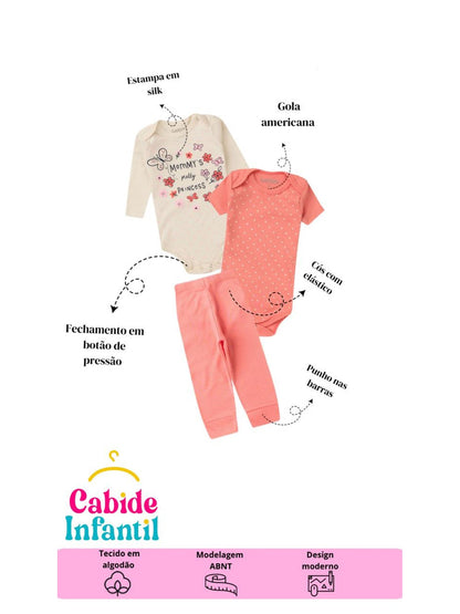 Kit Body Bebê Menina Suedine Ursa Bailarina