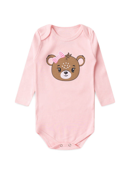 Kit Body Bebê Menina Suedine Ursinha Rosa