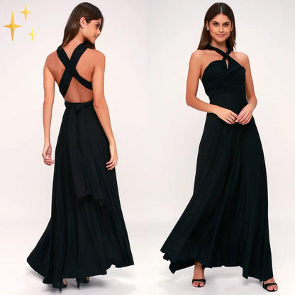 BellaGrace Stylish Women's Convertible Maxi Dress with Bow and Halter Features